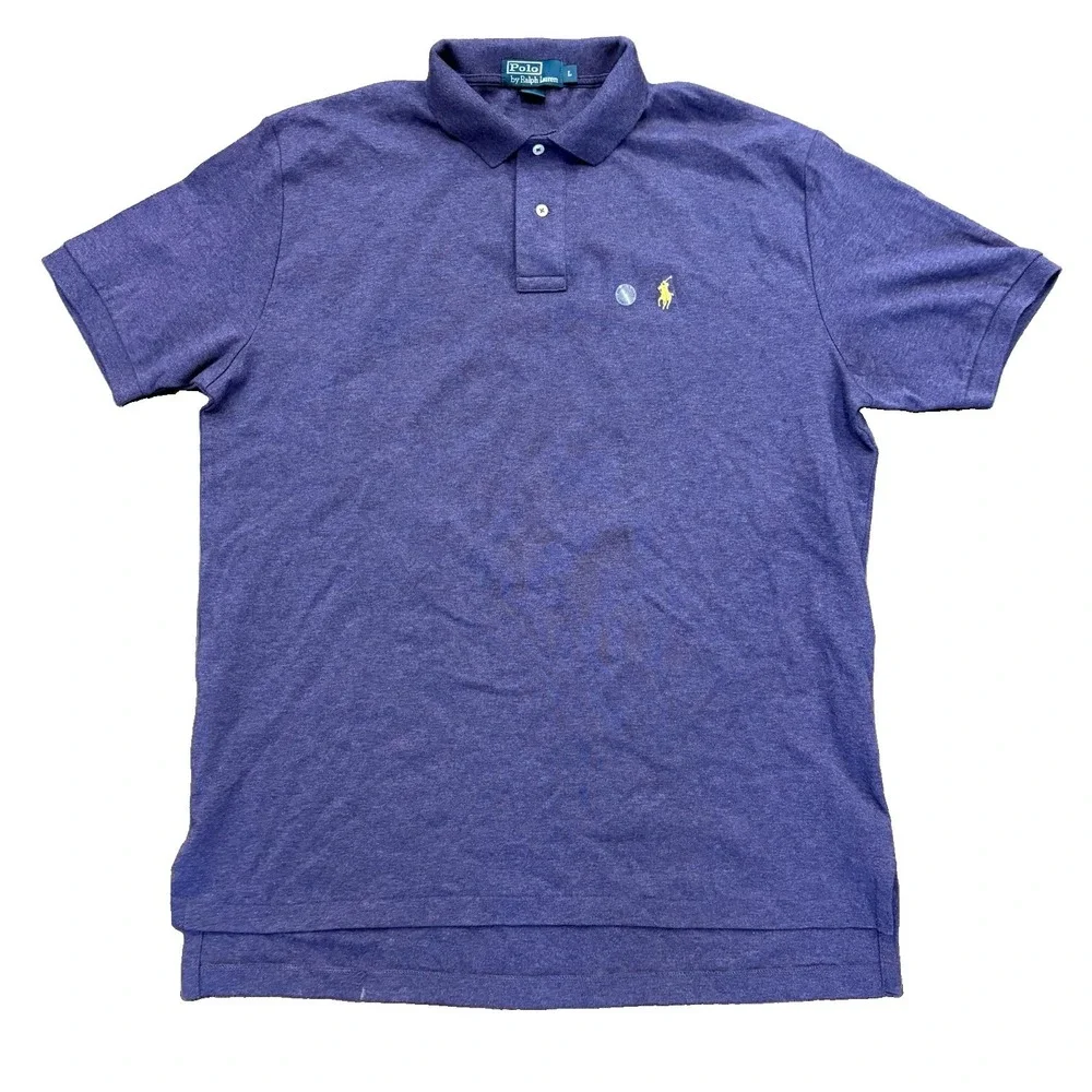 Polo Ralph Lauren Mens Large Purple  Short Sleeve Yellow Pony Polo Shirt Cotton